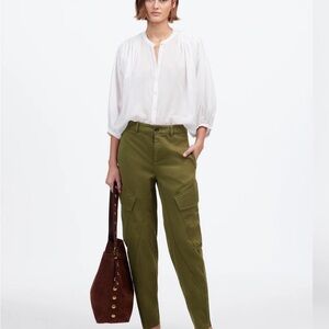 NWT Madewell Barrel-Leg Utility Pant in Garment-Dyed Twill | Desert Olive | P00